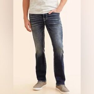 Men’s Jeans Departwest Trouper Slim Fit Straight Leg Denim Blue Jeans 31x34
